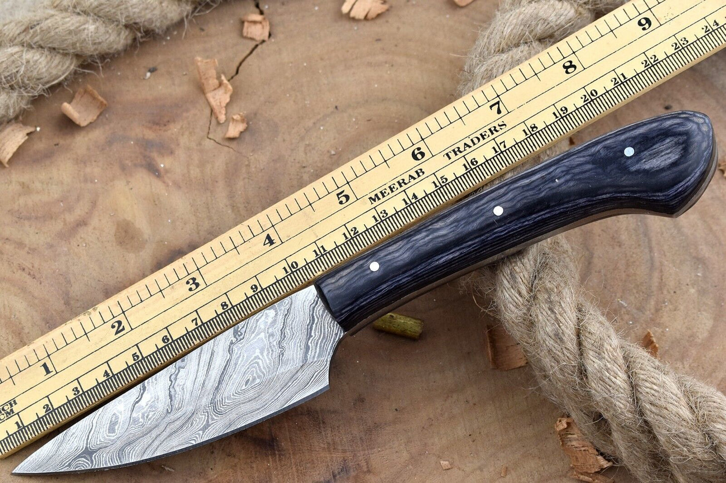 Custom Handmade Damascus Steel Chef Knife – 9" Kitchen Knife with 4.5" Blade & Black Dollar Sheet Handle