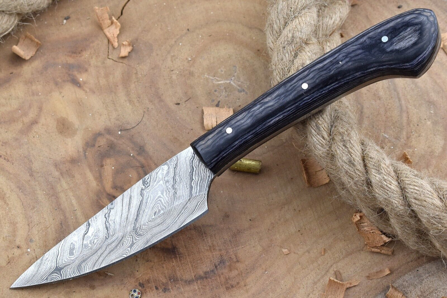 Custom Handmade Damascus Steel Chef Knife – 9" Kitchen Knife with 4.5" Blade & Black Dollar Sheet Handle