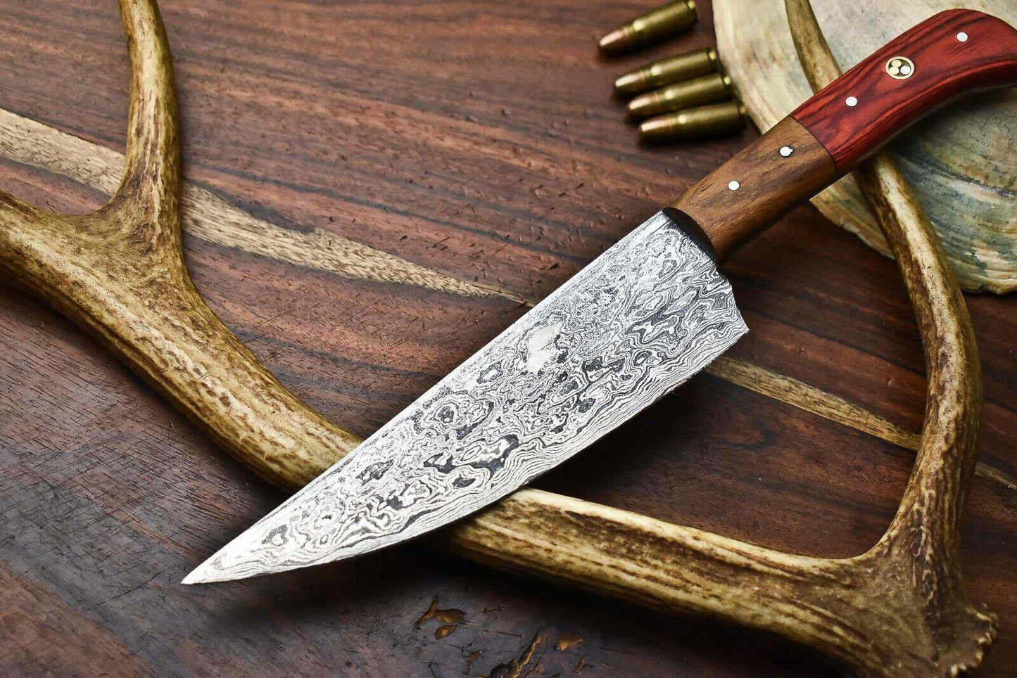 Handmade Damascus Steel Chef Kitchen Knife Full Tang with Hardwood Handle