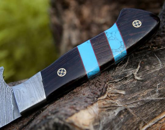 Damascus Chef Knife – Handmade Kitchen Knife with Leather Sheath, Custom Forged