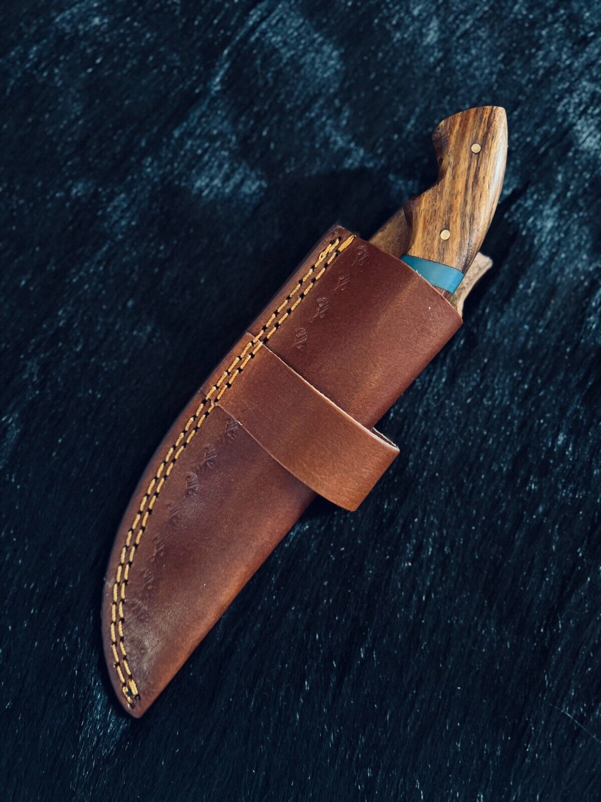 Heritage Forge 9 Inch Ladder Damascus Steel Skinner Knife with Wood Handle
