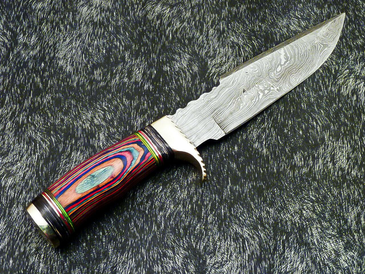 Authentic Hand Forged Damascus 12" Bowie Hunting Knife – Multi-Color Hard Wood Handle