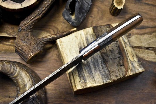 Handmade Twist Damascus Chef Knife with Hardwood Handle & Micarta Bolster – 13" Hunting & Kitchen Knife