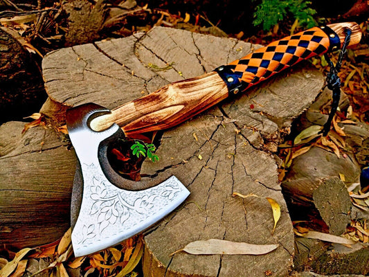 Handmade High Carbon Steel Vikings Hatchet | Blade Axe with Leather Wrap