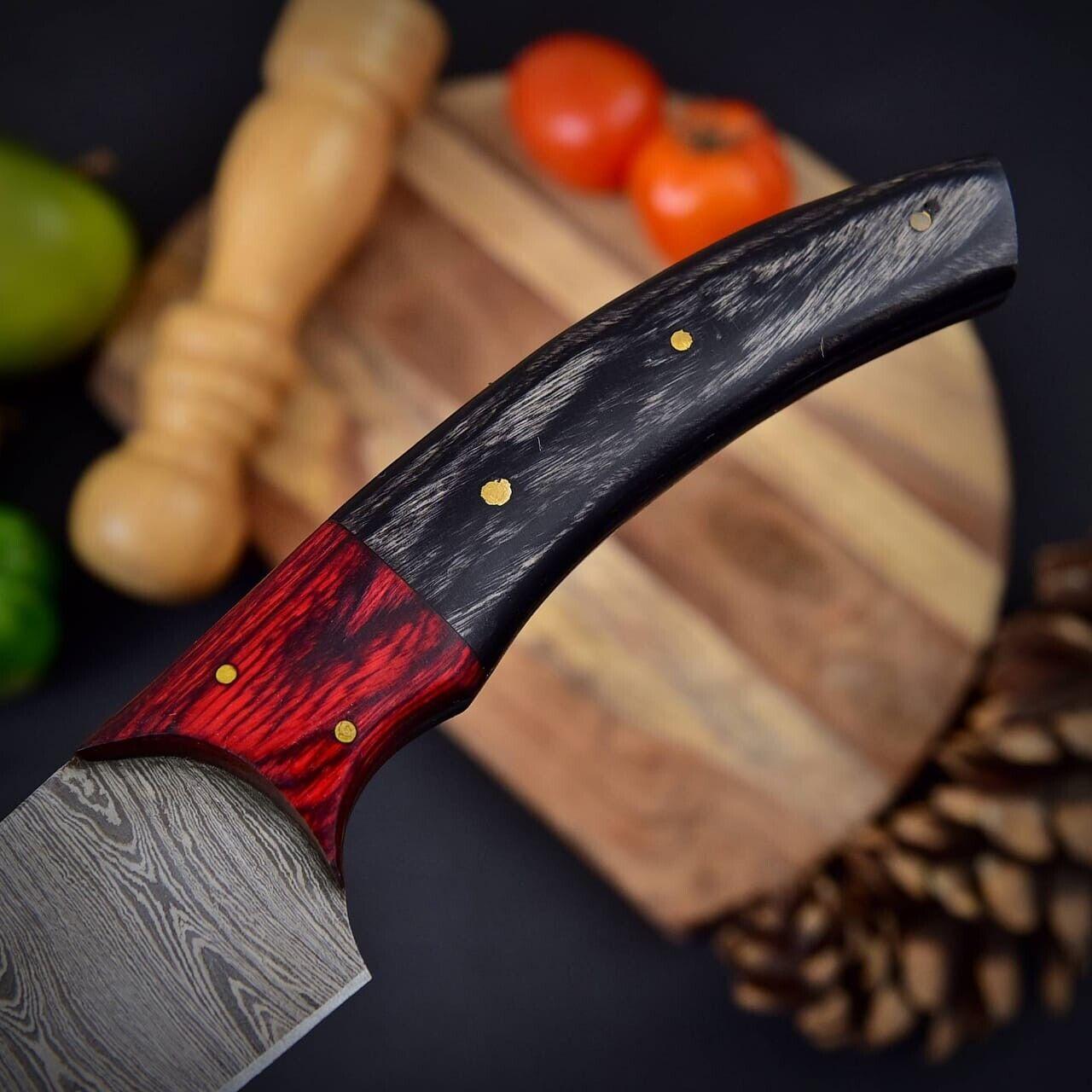 14 Inch Custom Handmade Damascus Steel Chef Kitchen Knife with Leather Sheath