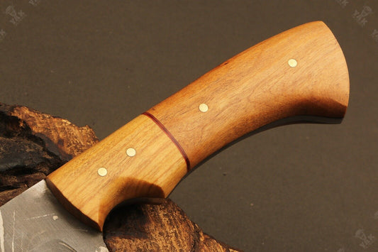 9" Handmade Fire Damascus Steel Tanto Hunting Knife – Natural Wood Handle