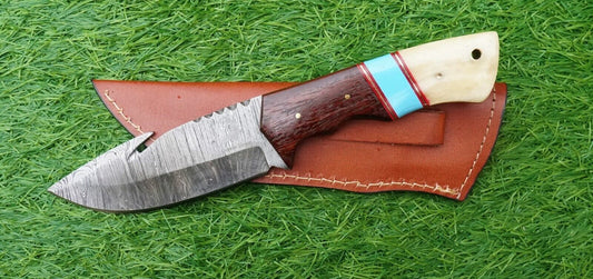 Heritage Forge Damascus Gut Hook Hunting Knife Original Stag Handle Handmade