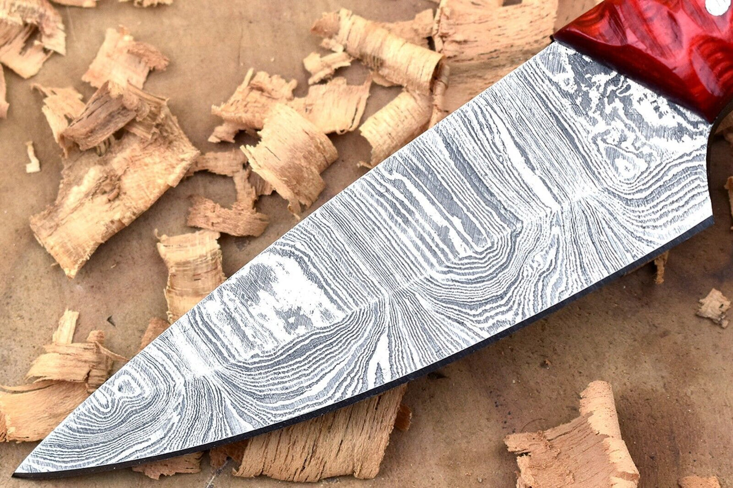 Custom Handmade Forged Damascus Steel Kitchen Chef Knife – Red Dollar Sheet Handle