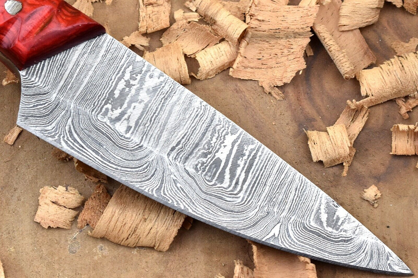 Custom Handmade Forged Damascus Steel Kitchen Chef Knife – Red Dollar Sheet Handle