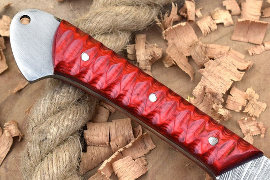 Custom Handmade Forged Damascus Steel Kitchen Chef Knife – Red Dollar Sheet Handle