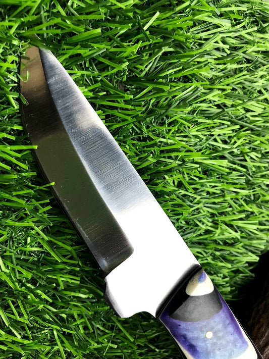 9" Handmade Stainless Steel Skinner Hunting Knife with Resin Handle & Leather Sheath