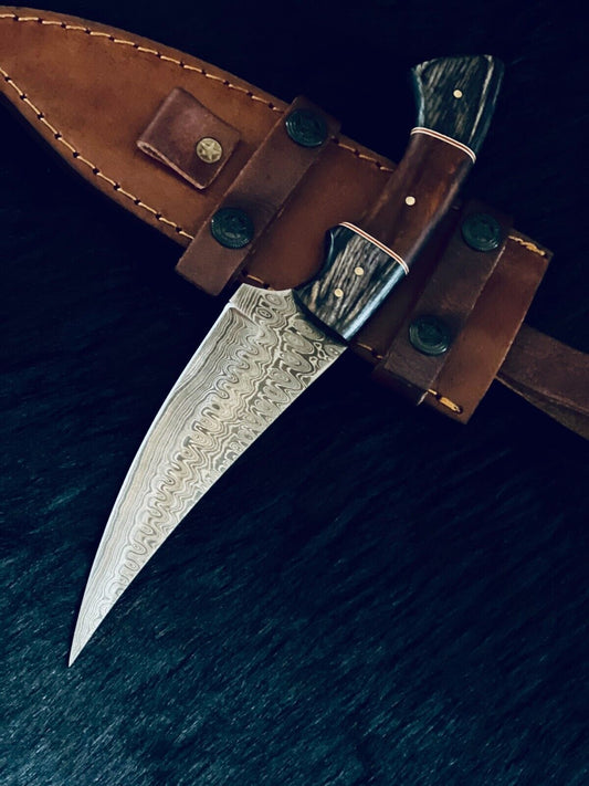 10.25" RainDrop Damascus Bowie Knife – Camel Bone & Wood Handle