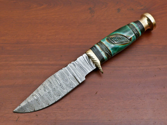 Hand Forged Damascus Steel Hunting Knife with Camel Bone and Pakka Wood Handle