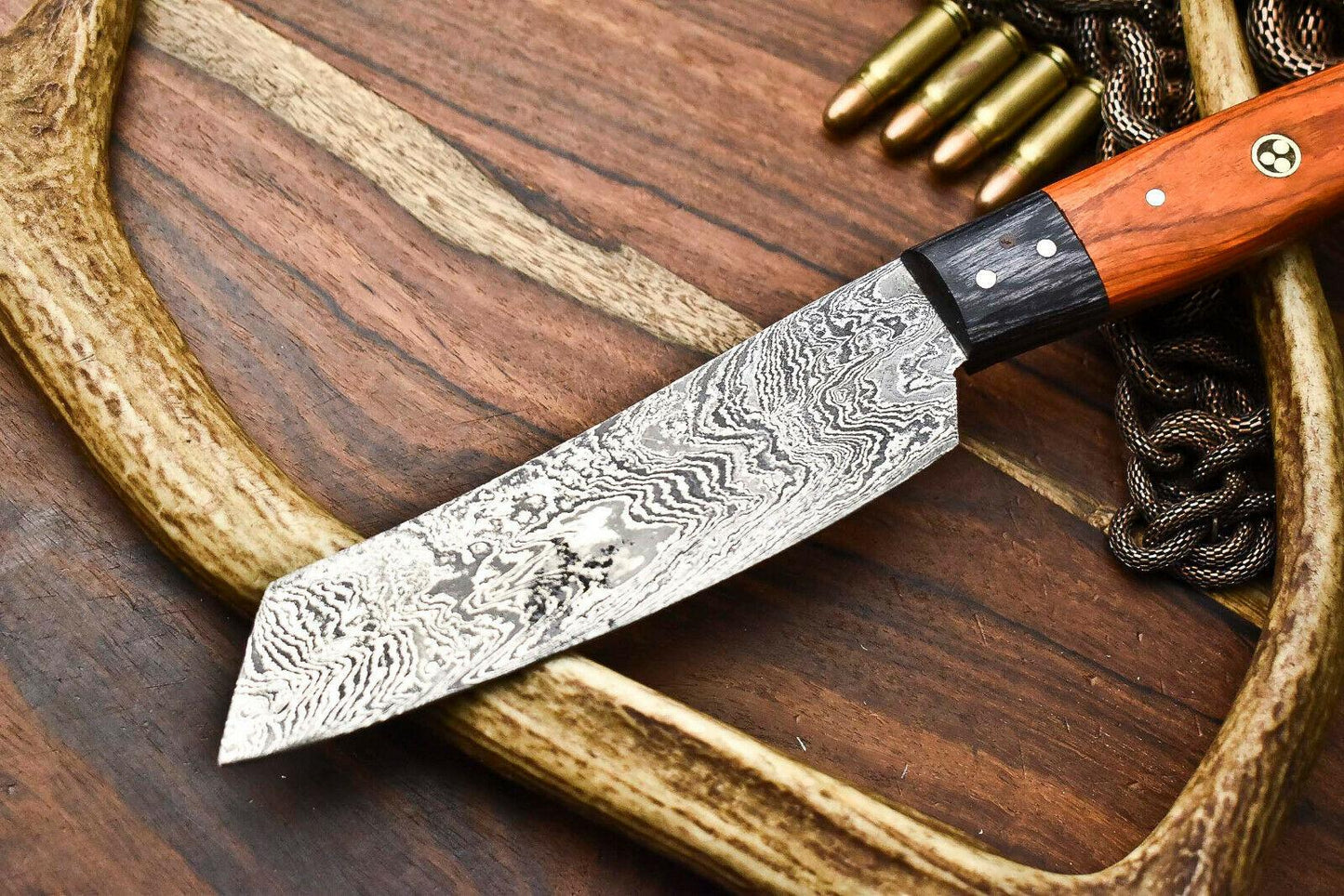 Custom Handcrafted Damascus Steel Chef Knife | Full Tang Kitchen Knife with Hard Wood Handle