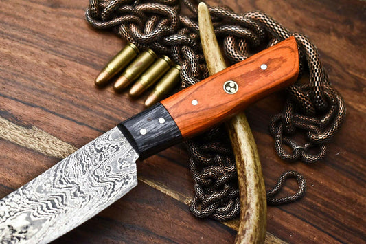 Custom Handcrafted Damascus Steel Chef Knife | Full Tang Kitchen Knife with Hard Wood Handle