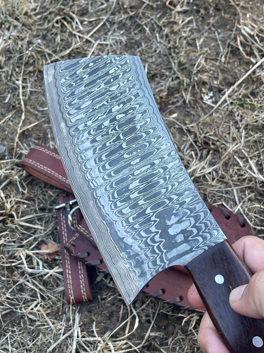 Damascus Chef Cleaver – Handmade Damascus Knife for Kitchen and Outdoor Use