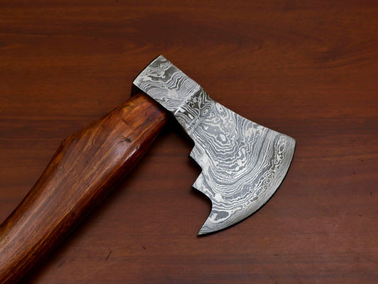 Handmade Damascus Steel Tomahawk Axe Hatchet with Walnut Wood Handle and Leather Sheath