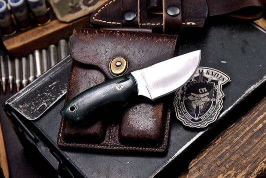 Handmade AUS-8 Steel Skinner Knife | Green Camel Bone Handle | Small Hunting & EDC Sport Knife