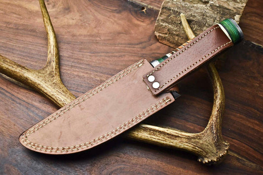 Heritage Forge 12.5" Custom Damascus Steel Bowie Knife with Camel Bone Handle