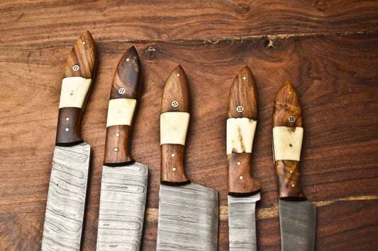 Custom Lot of 5 Rare Handmade Damascus Steel Blade Chef Knife Set – 100% Handmade