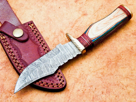 8 Inch Handmade Damascus Steel Hunting Knife with Hard Wood Handle