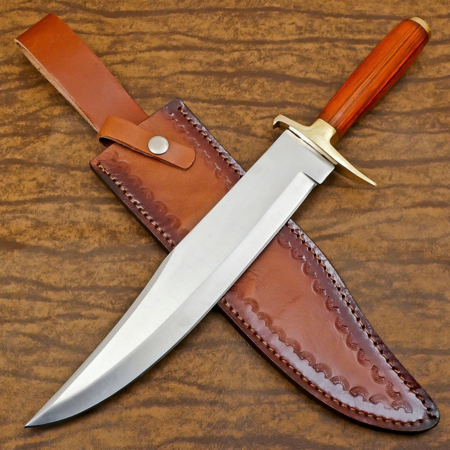 Handmade 12 Inch D2 Steel Bowie Camping Hunting Knife – Pakka Wood Handle, Full Tang Survival Blade