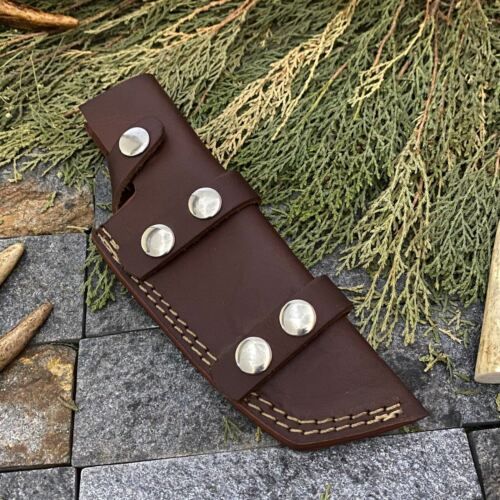 Custom Hand Forged Damascus Steel Tracker Hunting Knife with Buffalo Horn Handle and Sheath