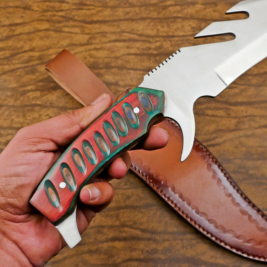 Handmade 12 Inch D2 Steel Full Tang Bowie Hunting Knife – Pakka Wood Handle