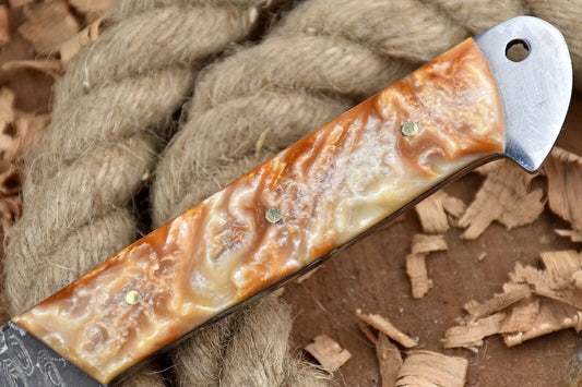 Custom Handmade Damascus Steel Chef Knife with Resin Handle & Leather Sheath