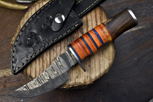 8.0 in Twist Damascus Skinner Knife Mixed Material Handle Survival Hunting