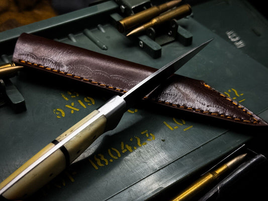 Handmade Damascus Steel Hunting Kitchen Chef Knife – Bone Handle with Leather Sheath