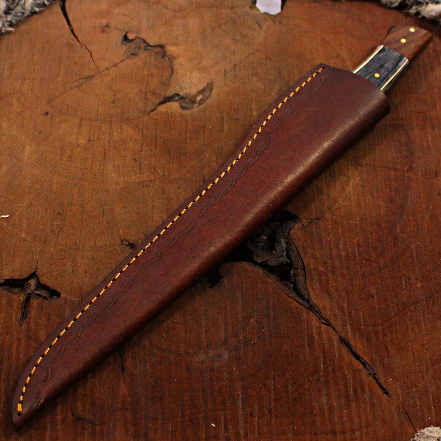 14" Damascus Fillet Knife Handmade Brisket Chef Fixed Blade with Sheath
