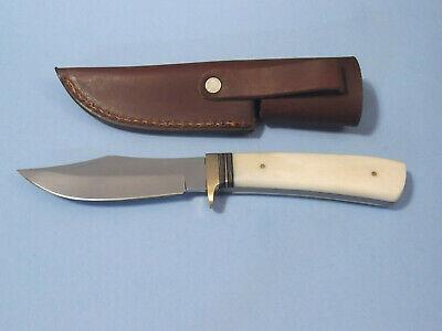 8.25" Full Tang Skinner Knife Stainless Steel White Bone Handle with Leather Sheath