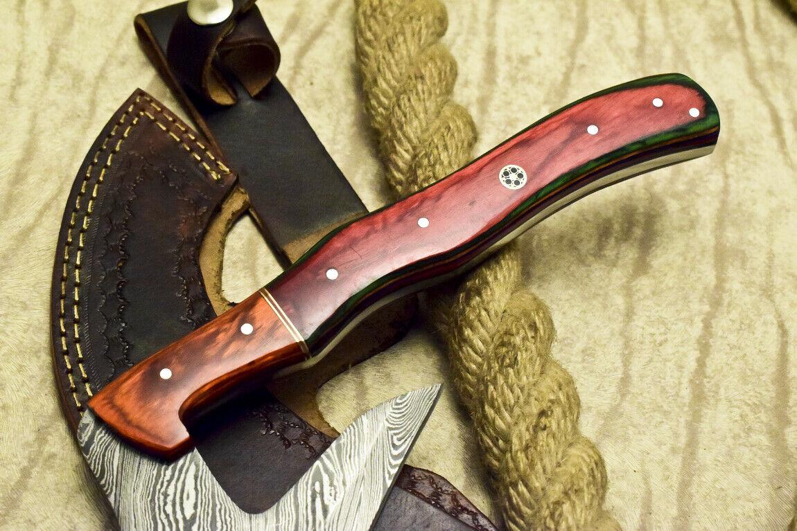 Custom Damascus Full Tang Cleaver Chopper Tomahawk Axe Knife with Hardwood Handle