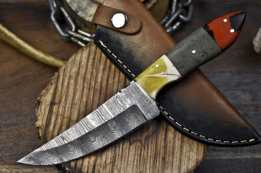 Hand Crafted Twist Damascus Skinner Knife with Corain Handle for Tactical Use