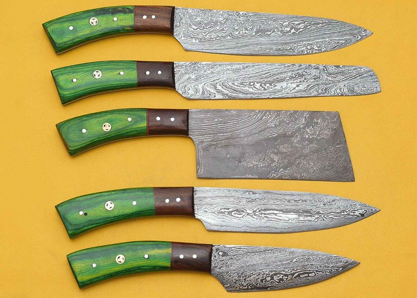 Handmade Damascus Chef Knife Set – 4 Pcs Kitchen Knives with Pakka Wood Handle