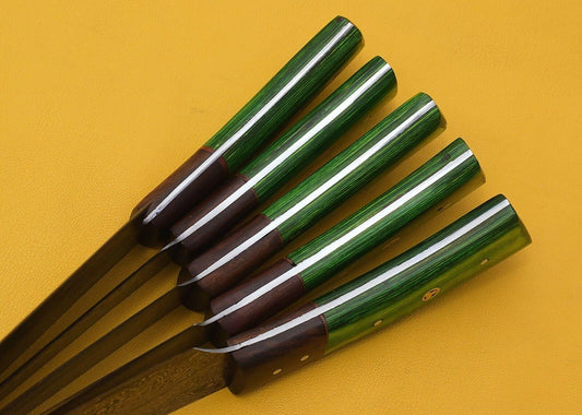 Handmade Damascus Chef Knife Set – 4 Pcs Kitchen Knives with Pakka Wood Handle