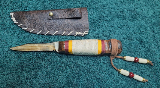 Handcrafted Skinner Knife – 6.5" Full Tang Stainless Blade with Dyed Hemp Wrapped Wood Handle & Leather Sheath