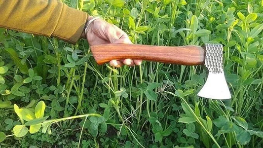 Handmade Mini Viking Axe - 12 Inch Carbon Steel Hatchet with Leather Sheath