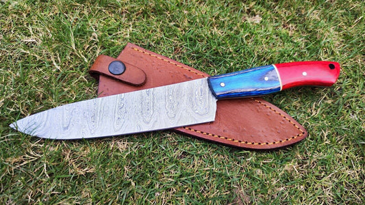Custom Handmade Damascus Steel Kitchen Knife | Full Tang Fillet Chef Knife with Wooden Handle