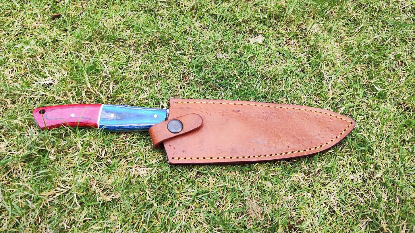 Custom Handmade Damascus Steel Kitchen Knife | Full Tang Fillet Chef Knife with Wooden Handle