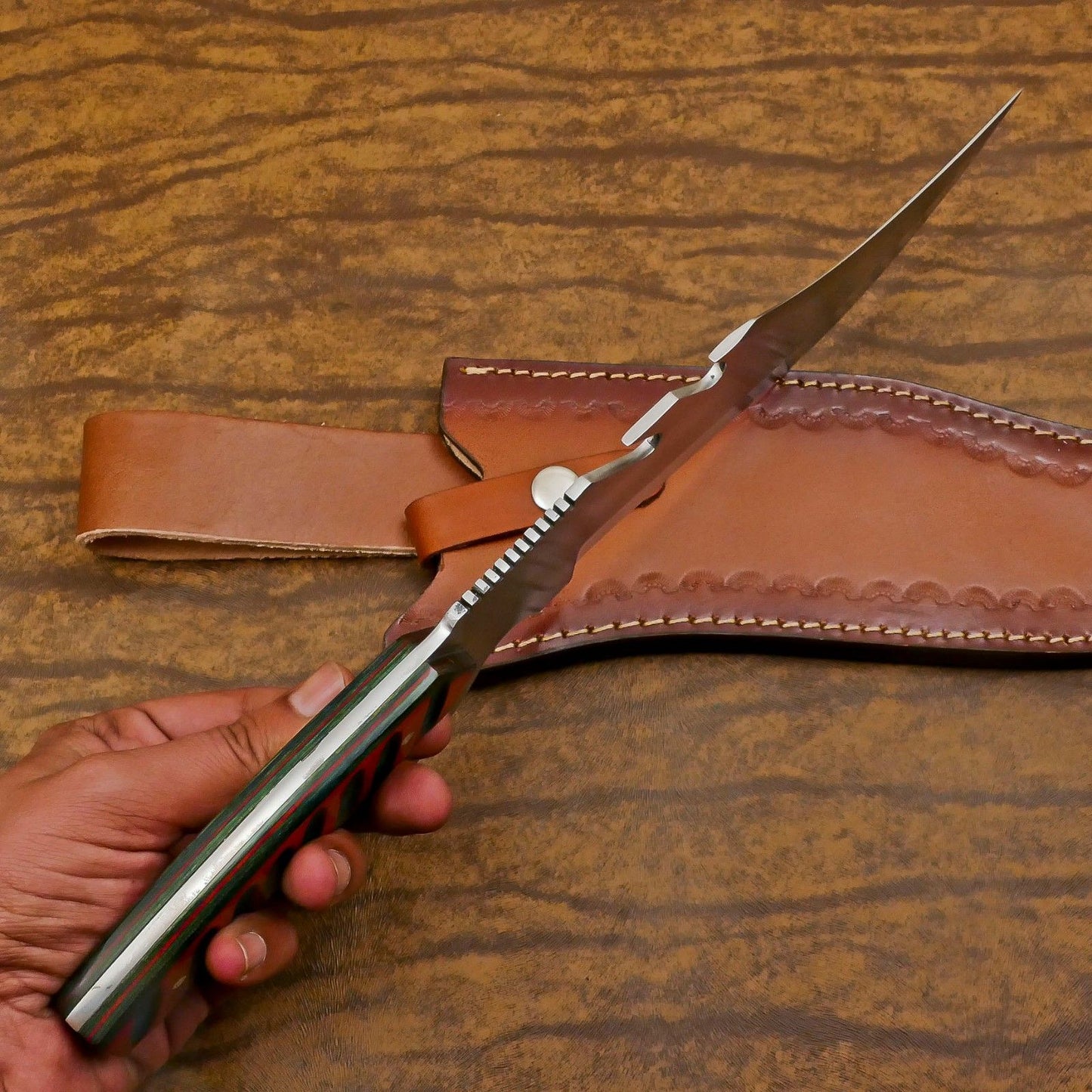Elite 12-Inch D2 Steel Full Tang Bowie Hunting Knife – Pakka Wood Handle