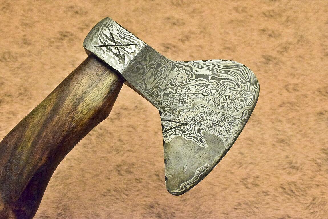 Custom Handmade Damascus Steel Pipe Tomahawk Axe with Walnut Wood Handle