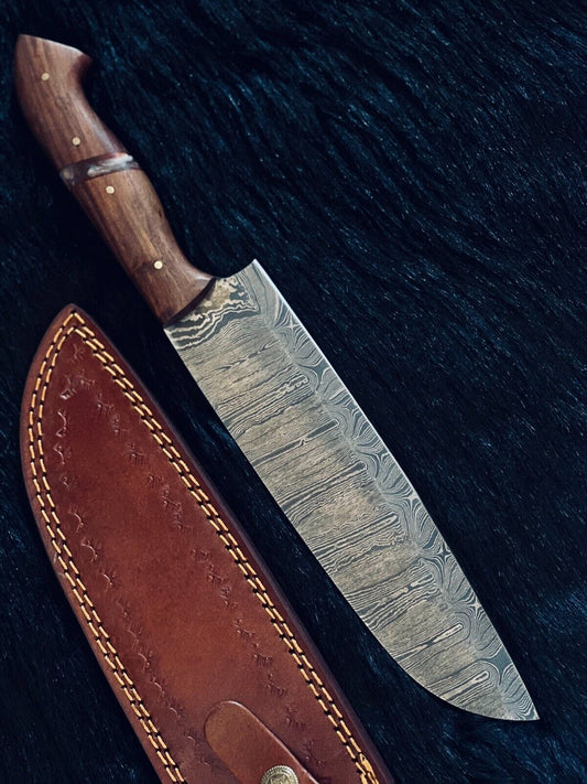 13" Custom Handmade Fire Damascus Steel Sentoku chef Knife