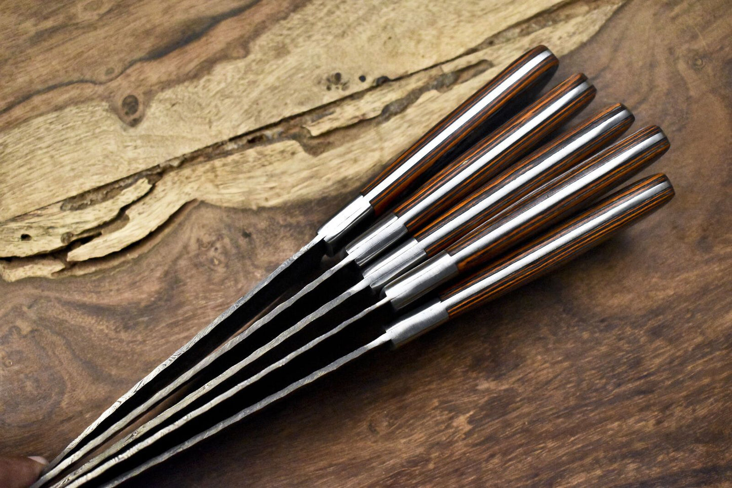 Hand Forged Chef Knife Set – 5 PCS Twist Damascus Steel with Hardwood Handle