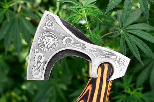 Handmade Carbon Steel Viking Axe VALHALLA – Engraved High Carbon Blade with Leather Sheath
