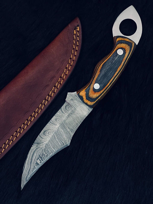 Heritage Forge 10.5 Inch Twist Damascus Steel Bowie Knife with Camel Bone and Wood Handle