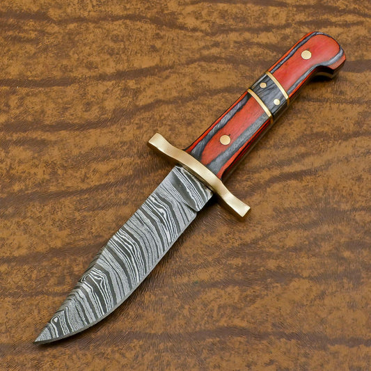 Hand Forged Damascus Steel Skinner Knife with Pakka Wood Handle – Custom Hunting & Sport Blade