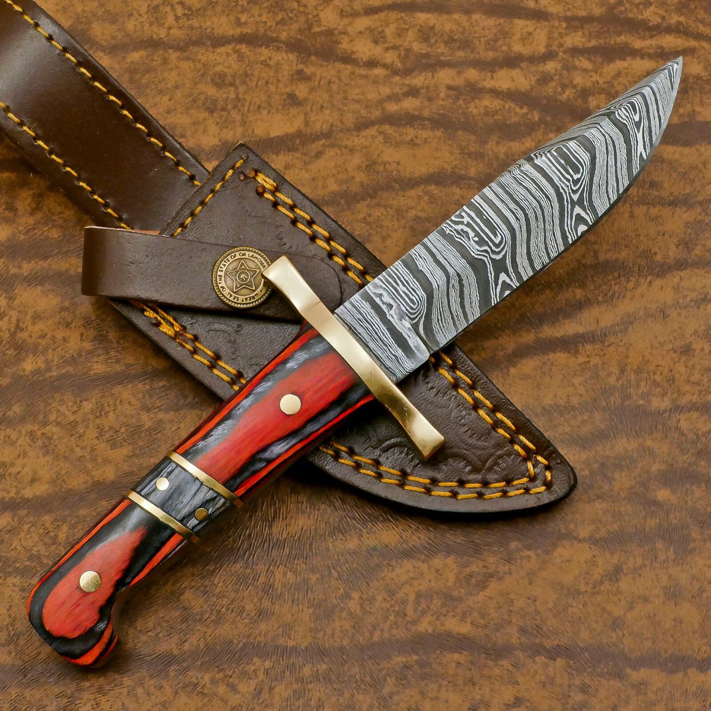 Hand Forged Damascus Steel Skinner Knife with Pakka Wood Handle – Custom Hunting & Sport Blade