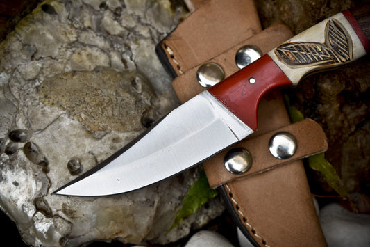 Hand Forged Skinner Knife – AUS-8 Steel Blade with Bone & Wood Handle